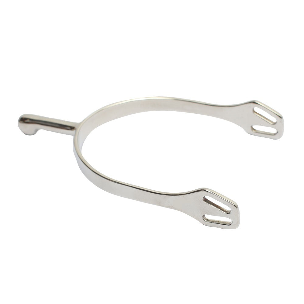 English Spur with Short Blunt Neck, Swan-Neck Flat Band & Double-Slot Strap Ends | BI-002