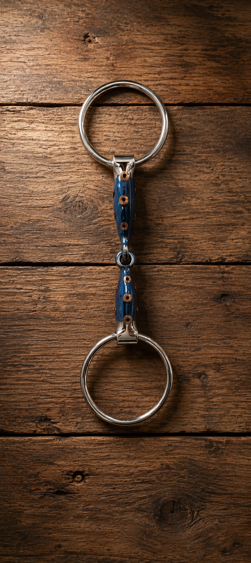 Blue Sweet Iron Loose Ring Snaffle Bit with Punched Copper Rivets  – Premium Single Joint Horse Bit