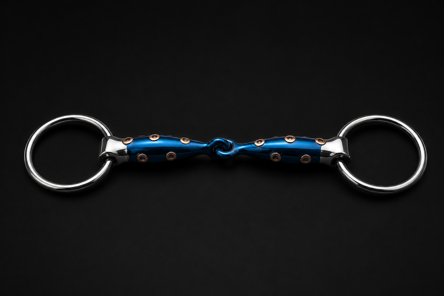 Blue Sweet Iron Loose Ring Snaffle Bit with Punched Copper Rivets  – Premium Single Joint Horse Bit