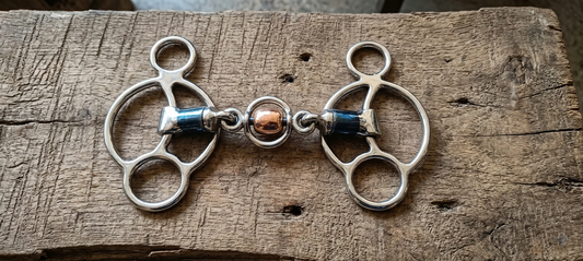 Hartford Modified 3-Ring Horse Bit with Copper Roller & Spinner – Blue Sweet Iron Bit
