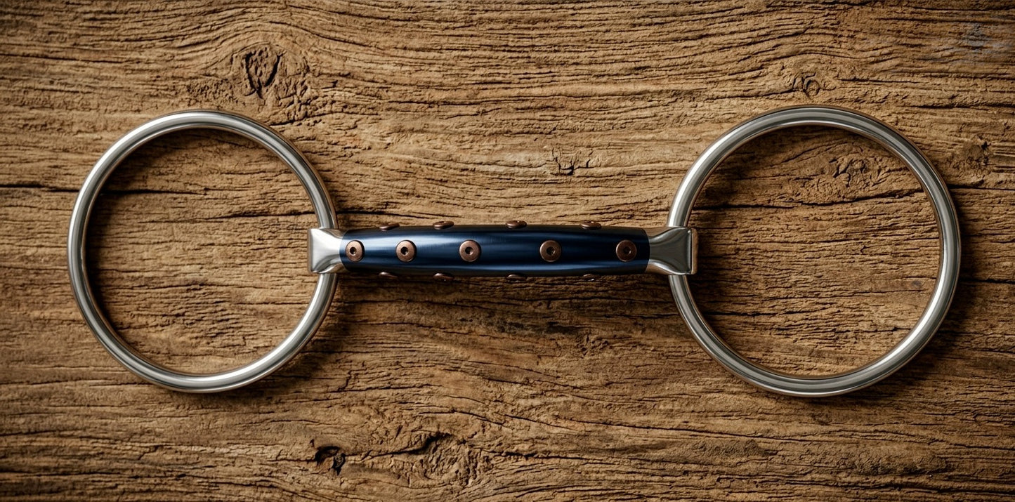 Blue Sweet Iron Loose Ring Curved Horse Bit with Copper Rivets – Premium Soft Contact Training Bit
