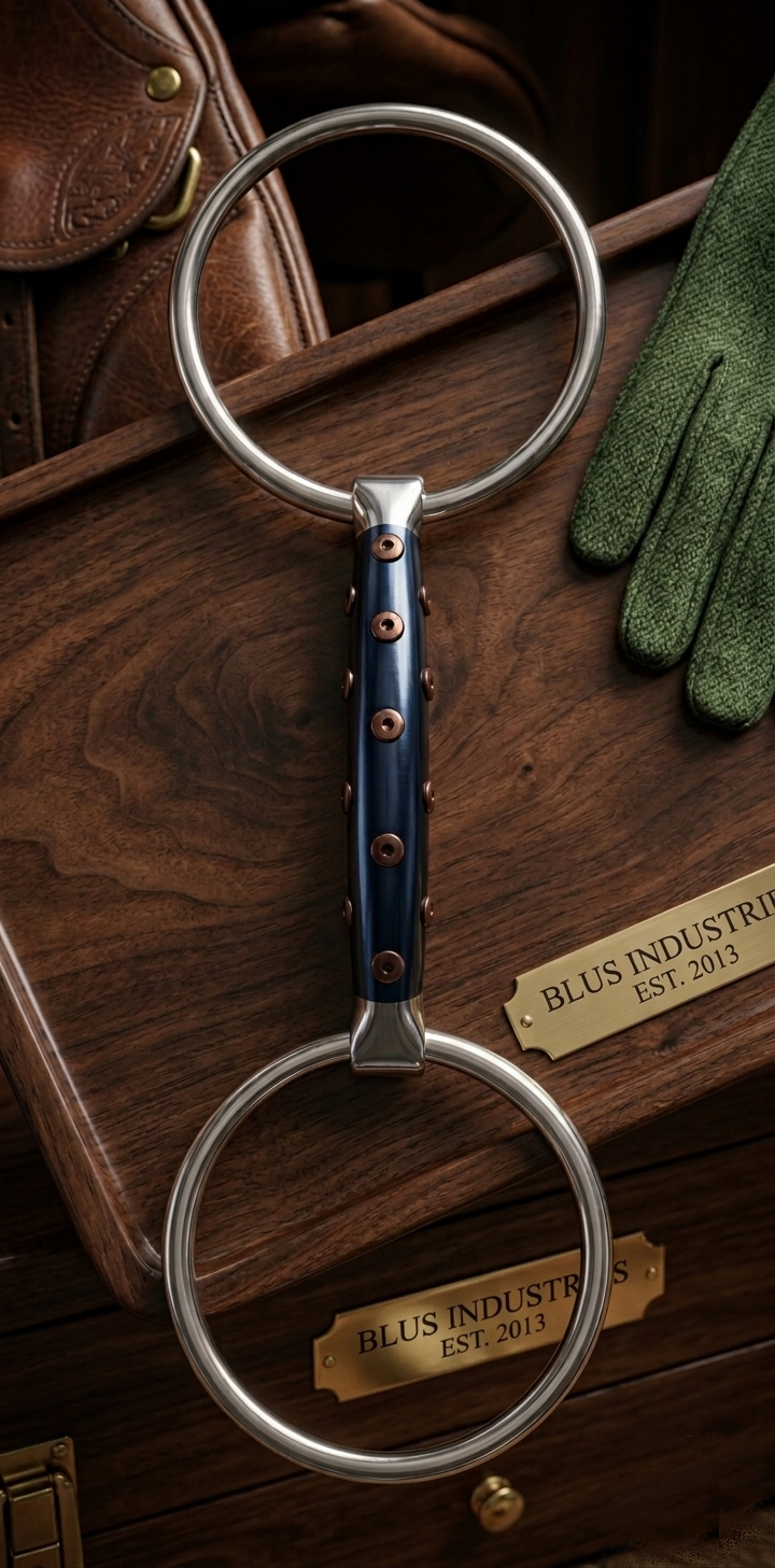 Blue Sweet Iron Loose Ring Curved Horse Bit with Copper Rivets – Premium Soft Contact Training Bit