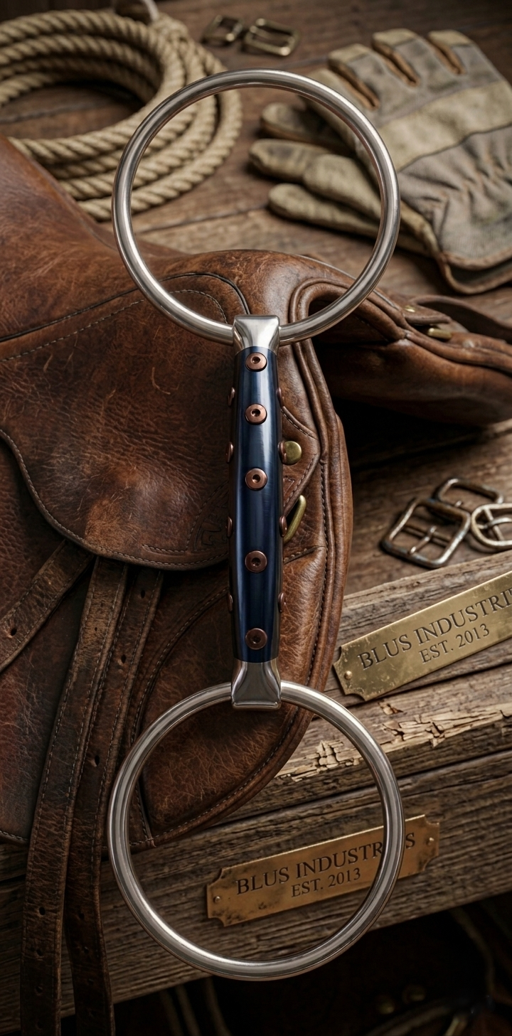 Blue Sweet Iron Loose Ring Curved Horse Bit with Copper Rivets – Premium Soft Contact Training Bit
